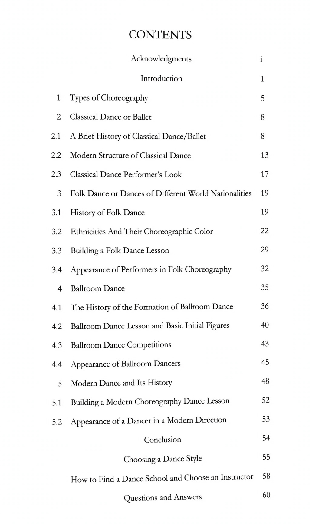 Contents of What Do You Know About Dance?